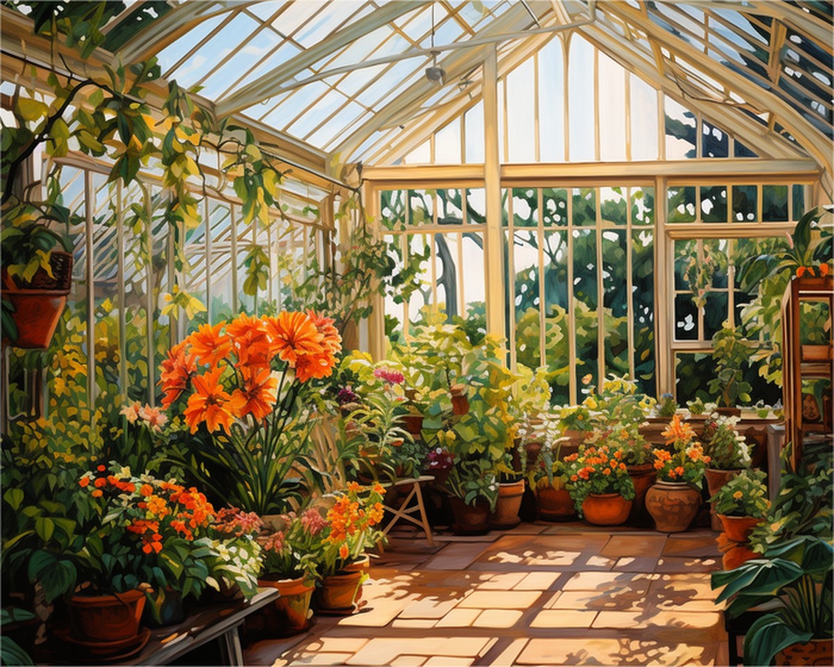 Sunlit Greenhouse Blooms – Paint by Numbers Kit