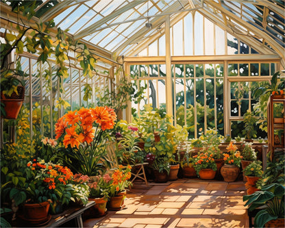 Sunlit Greenhouse Blooms – Paint by Numbers Kit
