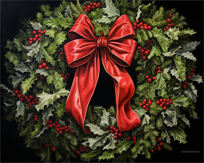 Classic Holly Wreath – Paint by Numbers Kit