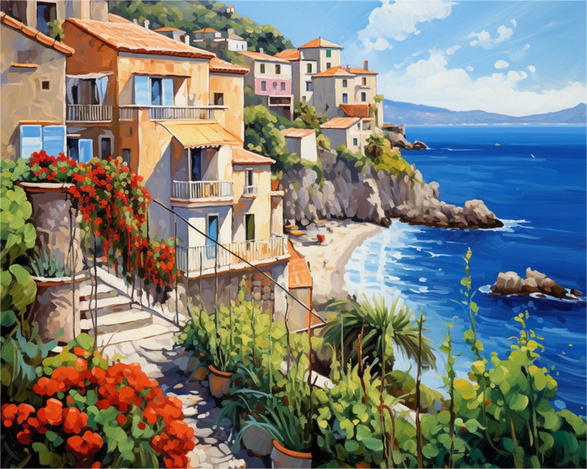 Coastal Village Terrace – Paint by Numbers Kit
