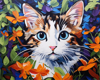 Vibrant Cat in Bloom – Paint by Numbers Kit