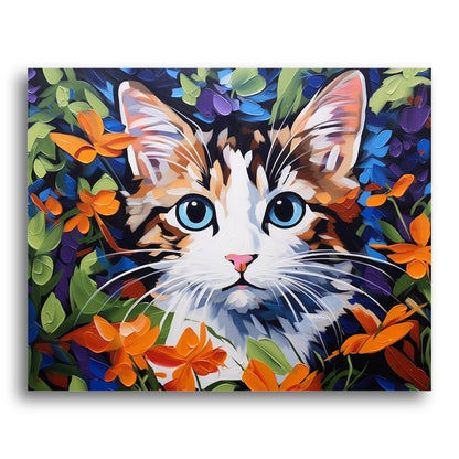 Vibrant Cat in Bloom – Paint by Numbers Kit