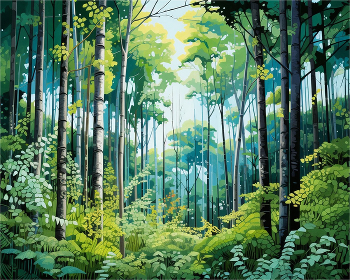 Sunlit Birch Forest – Paint by Numbers Kit