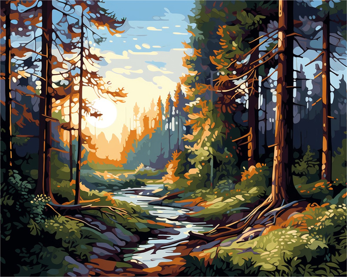 Sunlit Forest Stream – Paint by Numbers Kit