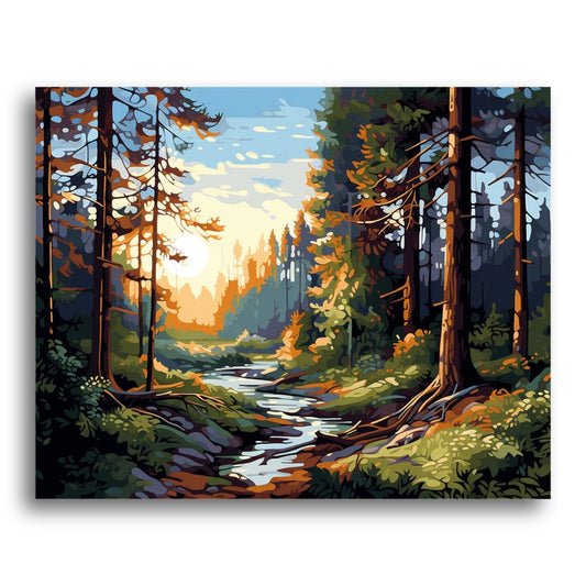 Sunlit Forest Stream – Paint by Numbers Kit