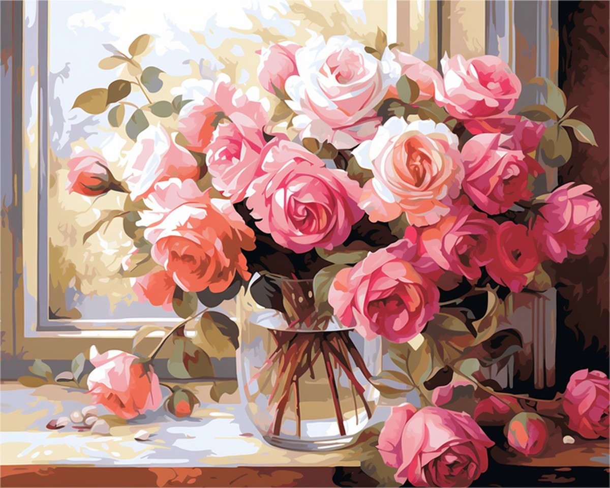 Elegant Pink Roses – Paint by Numbers Kit