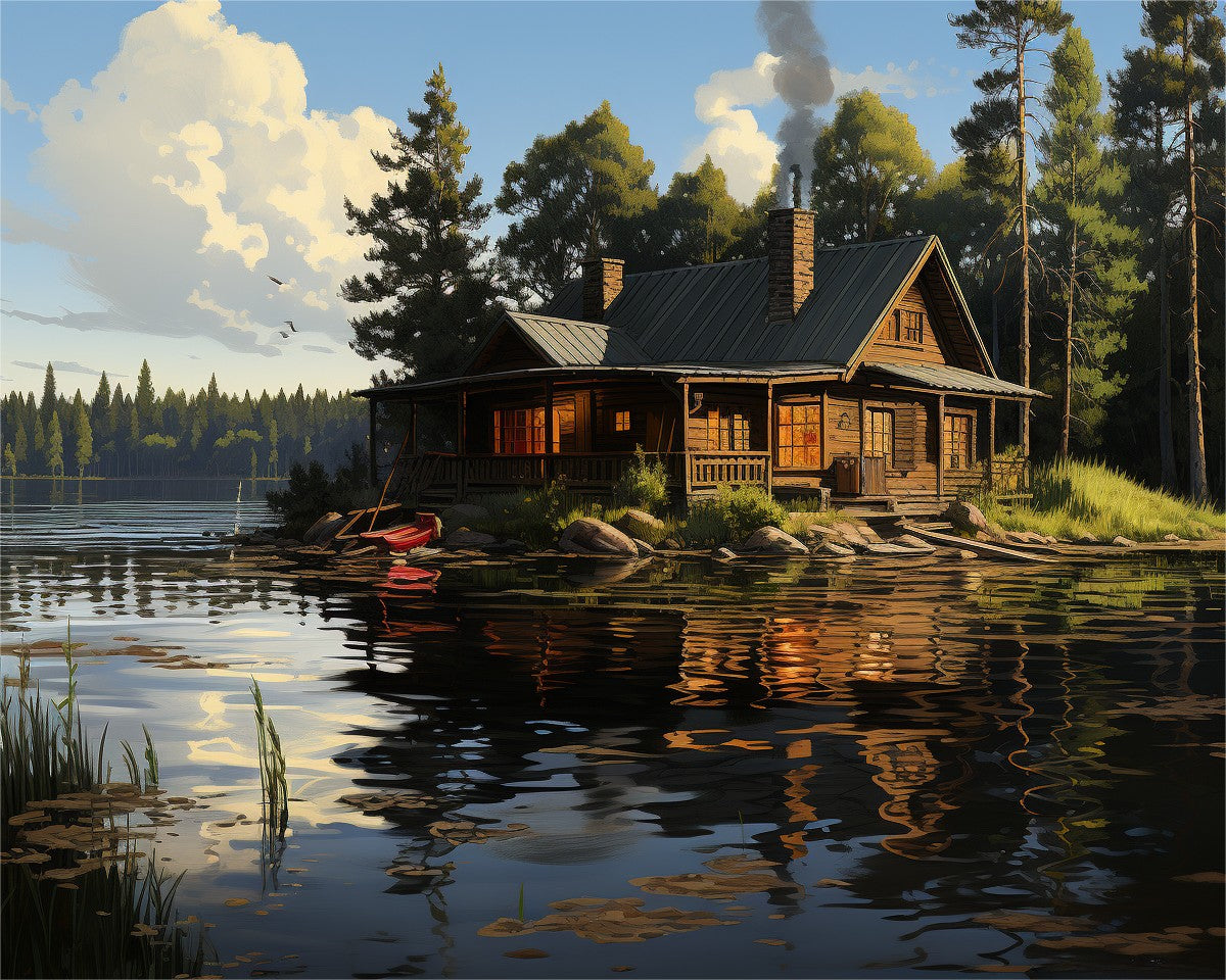Lakeside Cabin Retreat – Paint by Numbers Kit