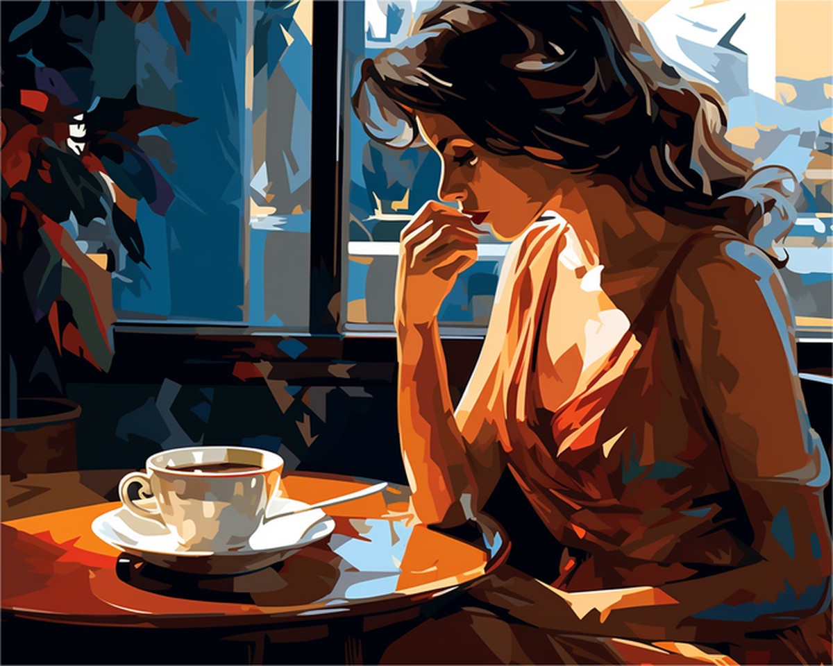 Contemplative Woman Coffee – Paint by Numbers Kit