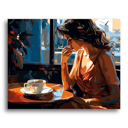 Contemplative Woman Coffee – Paint by Numbers Kit