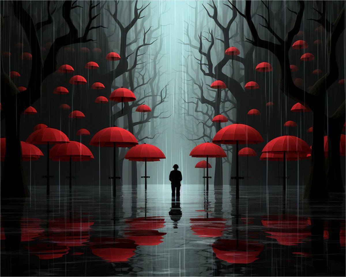 Red Umbrella Forest – Paint by Numbers Kit