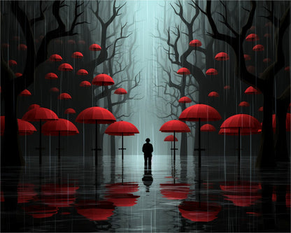 Red Umbrella Forest – Paint by Numbers Kit