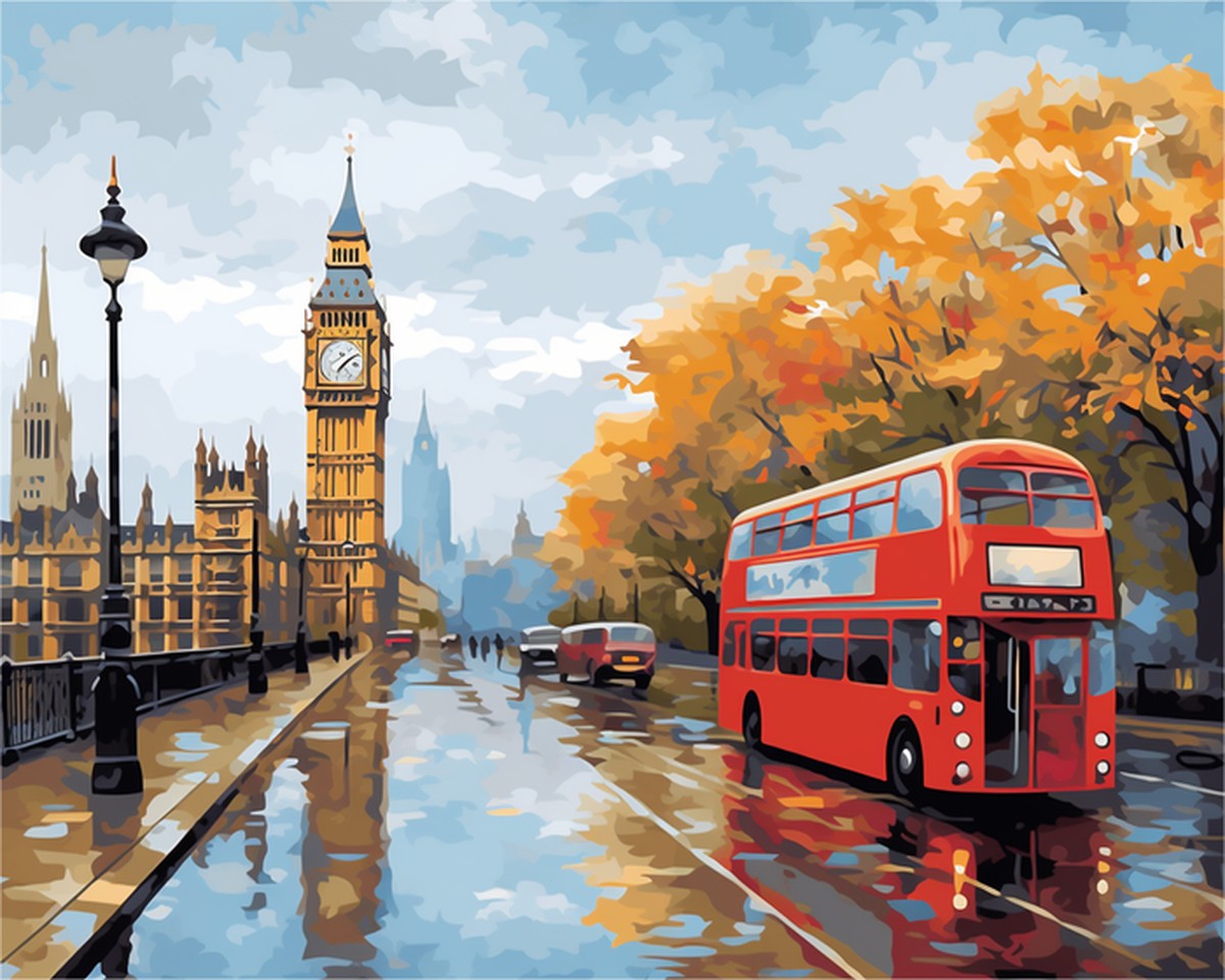 London Rainy Day Bus – Paint by Numbers Kit