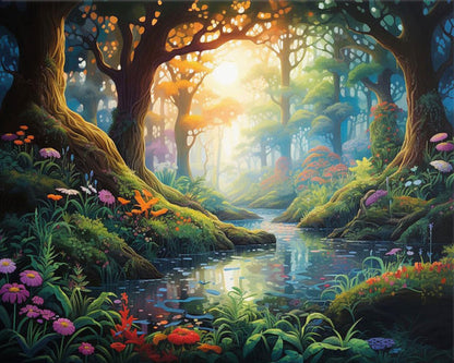 Sunlit Forest Stream – Paint by Numbers Kit