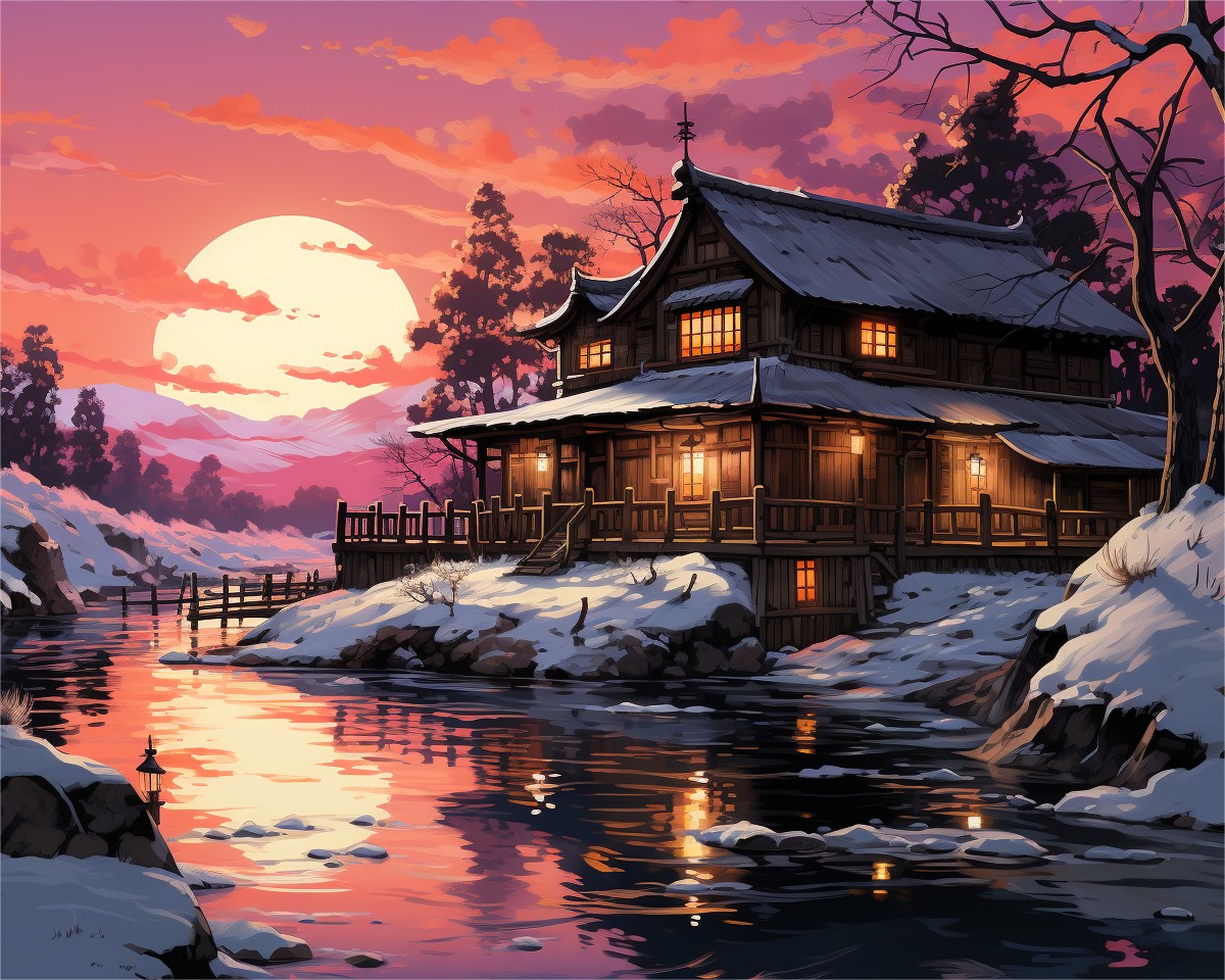 Sunset Winter Lodge – Paint by Numbers Kit