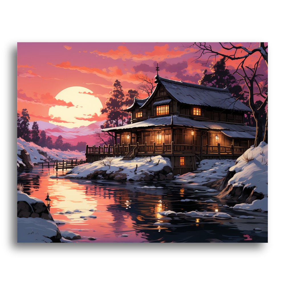 Sunset Winter Lodge – Paint by Numbers Kit