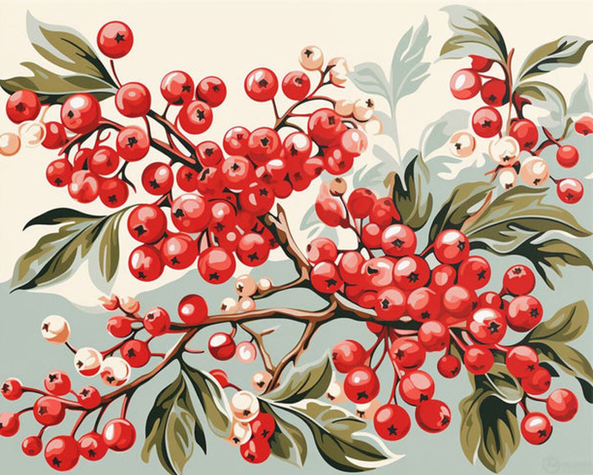 Red Berry Branch – Paint by Numbers Kit