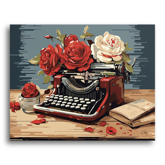 Vintage Typewriter Roses – Paint by Numbers Kit