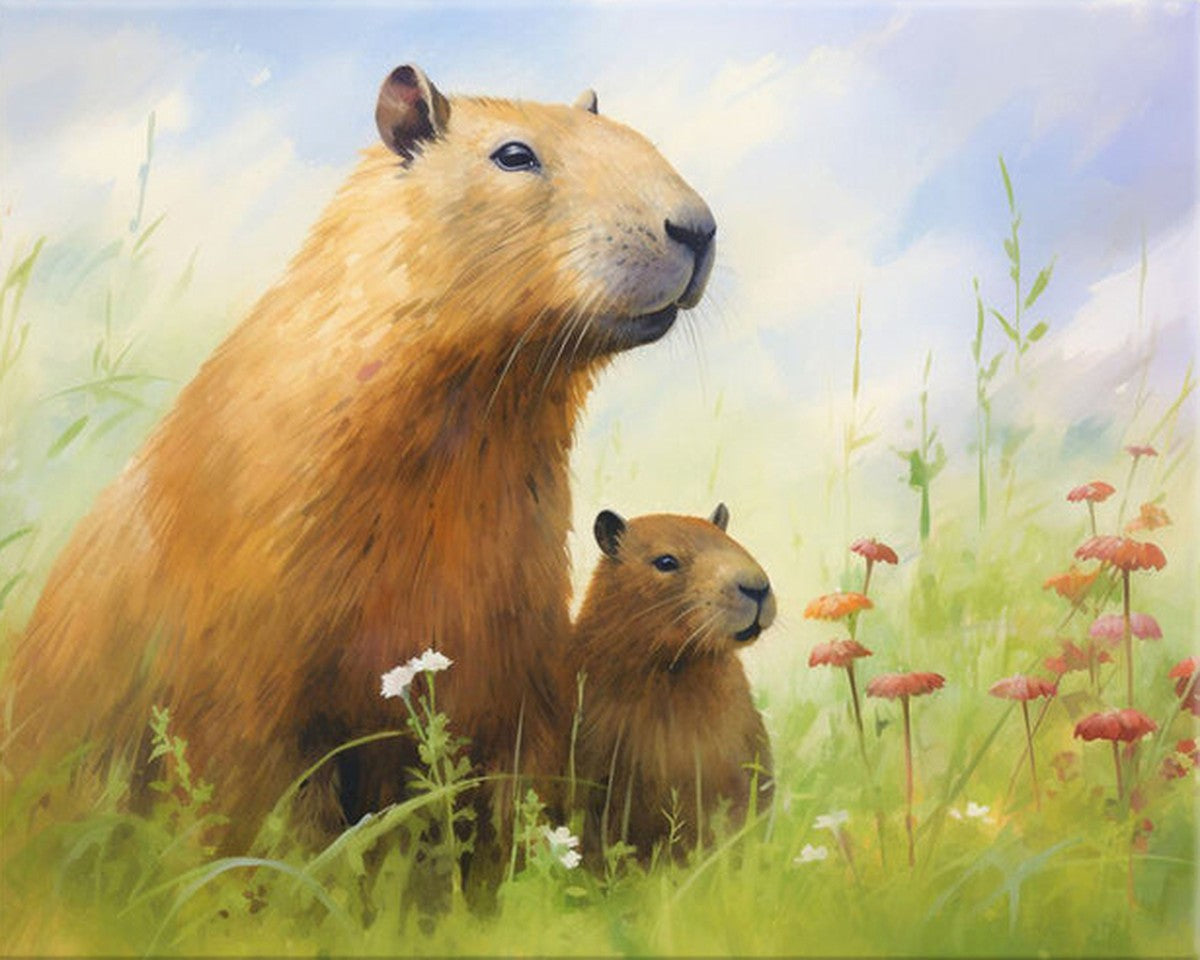 Gentle Capybara Meadow – Paint by Numbers Kit