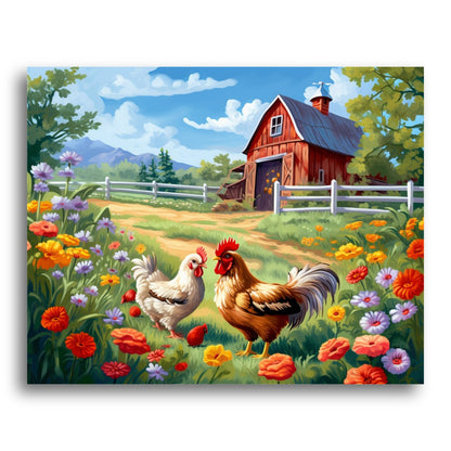 Country Rooster and Hen – Paint by Numbers Kit
