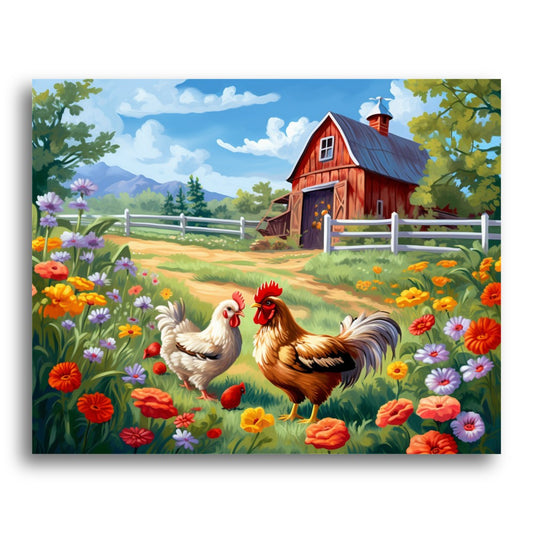 Country Rooster and Hen – Paint by Numbers Kit