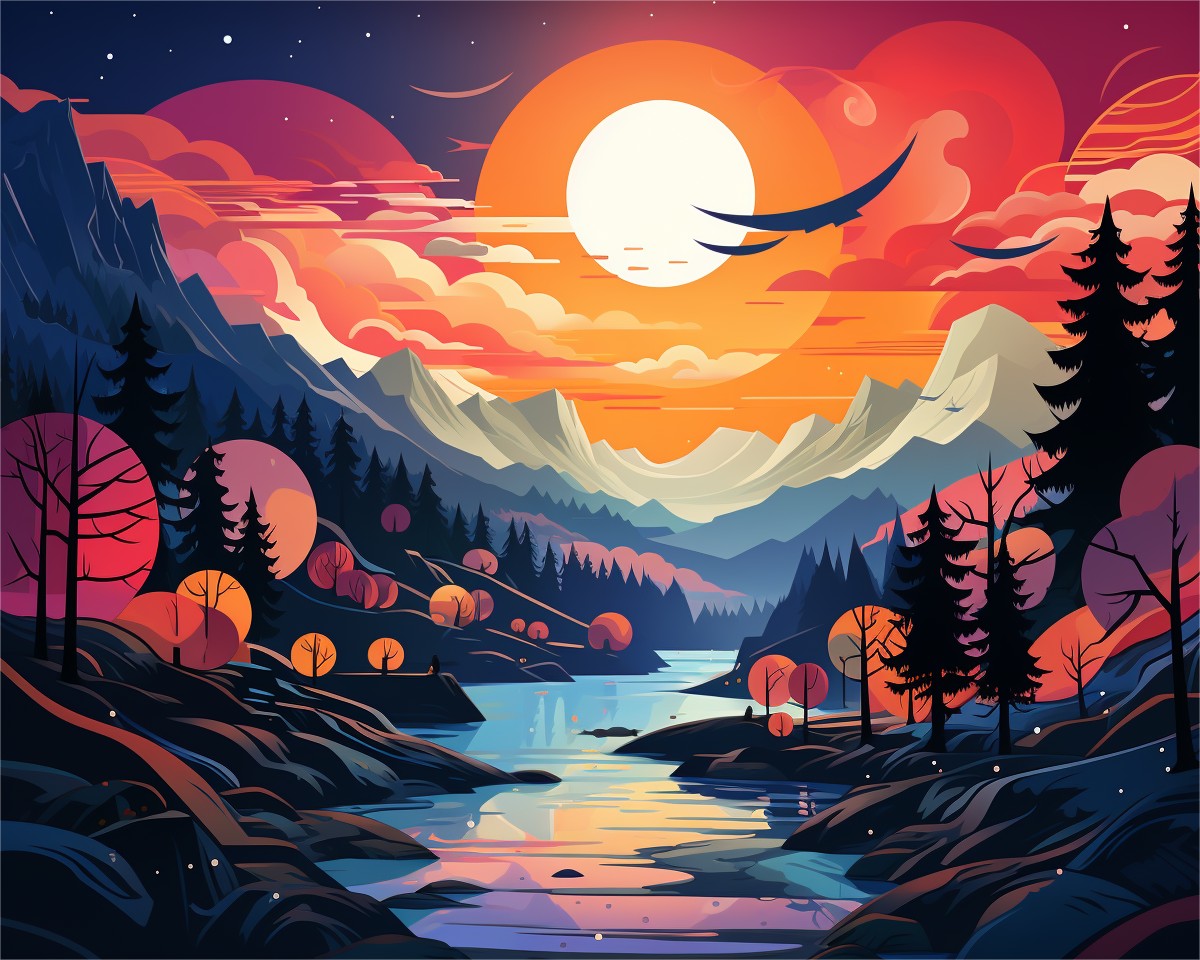 Sunset Mountain River – Paint by Numbers Kit