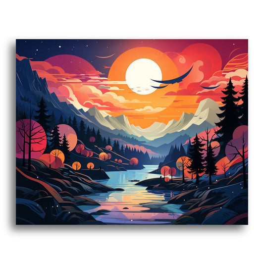 Sunset Mountain River – Paint by Numbers Kit