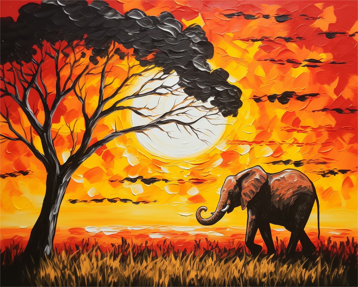 Sunset Elephant Silhouette – Paint by Numbers Kit