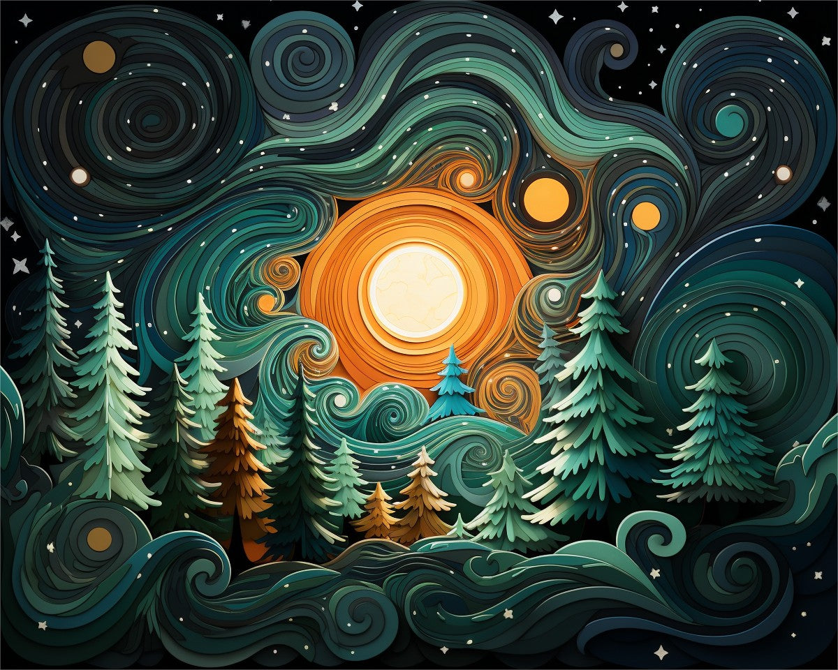 Swirling Night Forest – Paint by Numbers Kit