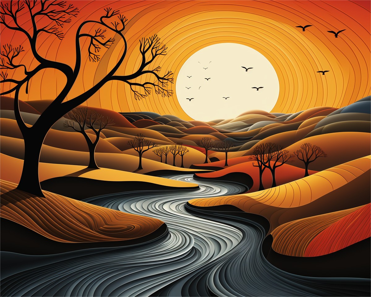 Sunset River Landscape – Paint by Numbers Kit