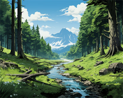 Mountain Stream Forest – Paint by Numbers Kit