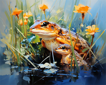 Golden Frogs in Bloom – Paint by Numbers Kit