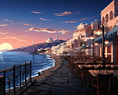 Sunset Coastal Village – Paint by Numbers Kit