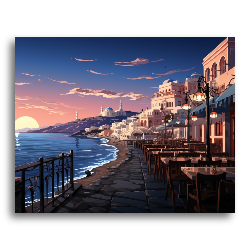 Sunset Coastal Village – Paint by Numbers Kit