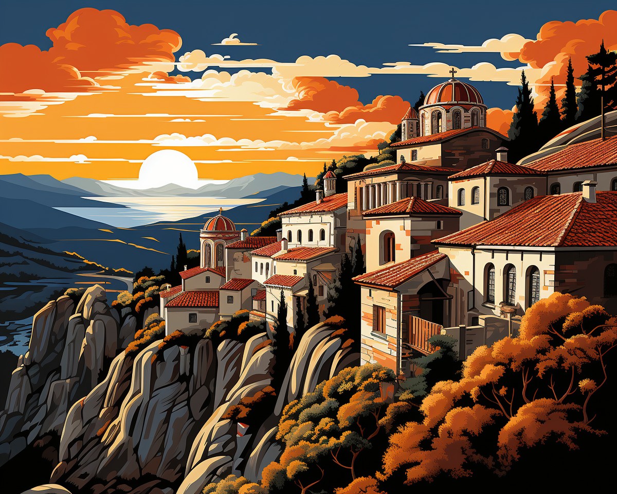 Sunset Monastery Cliffs – Paint by Numbers Kit