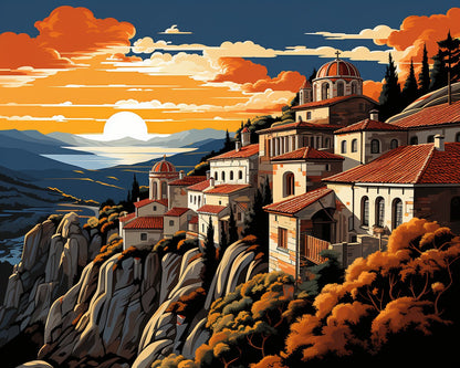 Sunset Monastery Cliffs – Paint by Numbers Kit