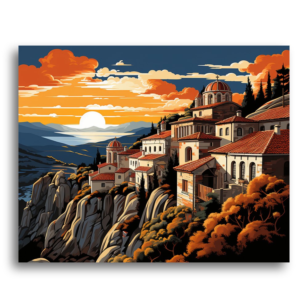 Sunset Monastery Cliffs – Paint by Numbers Kit