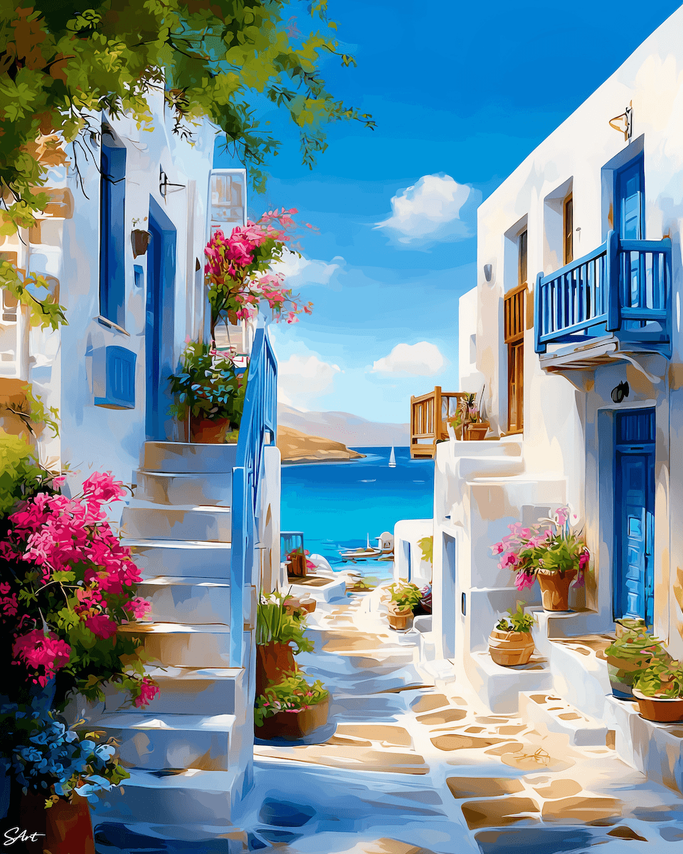 Mediterranean Sea Village - Paint by Numbers Kit