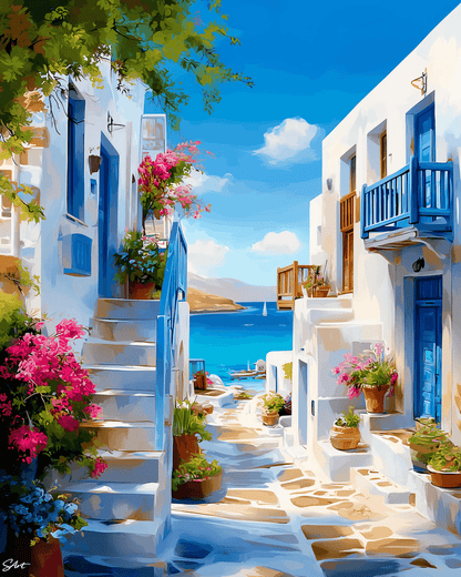 Mediterranean Sea Village - Paint by Numbers Kit
