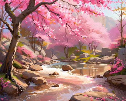 Cherry Blossom Stream – Paint by Numbers Kit