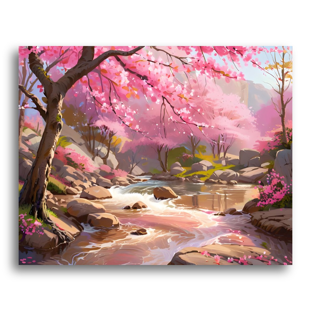 Cherry Blossom Stream – Paint by Numbers Kit