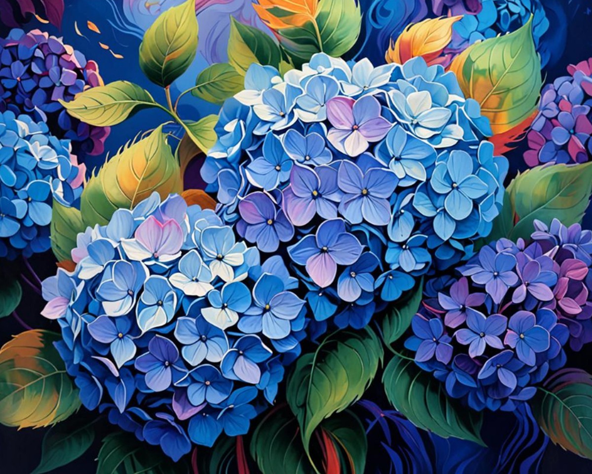 Vibrant Blue Hydrangeas – Paint by Numbers Kit