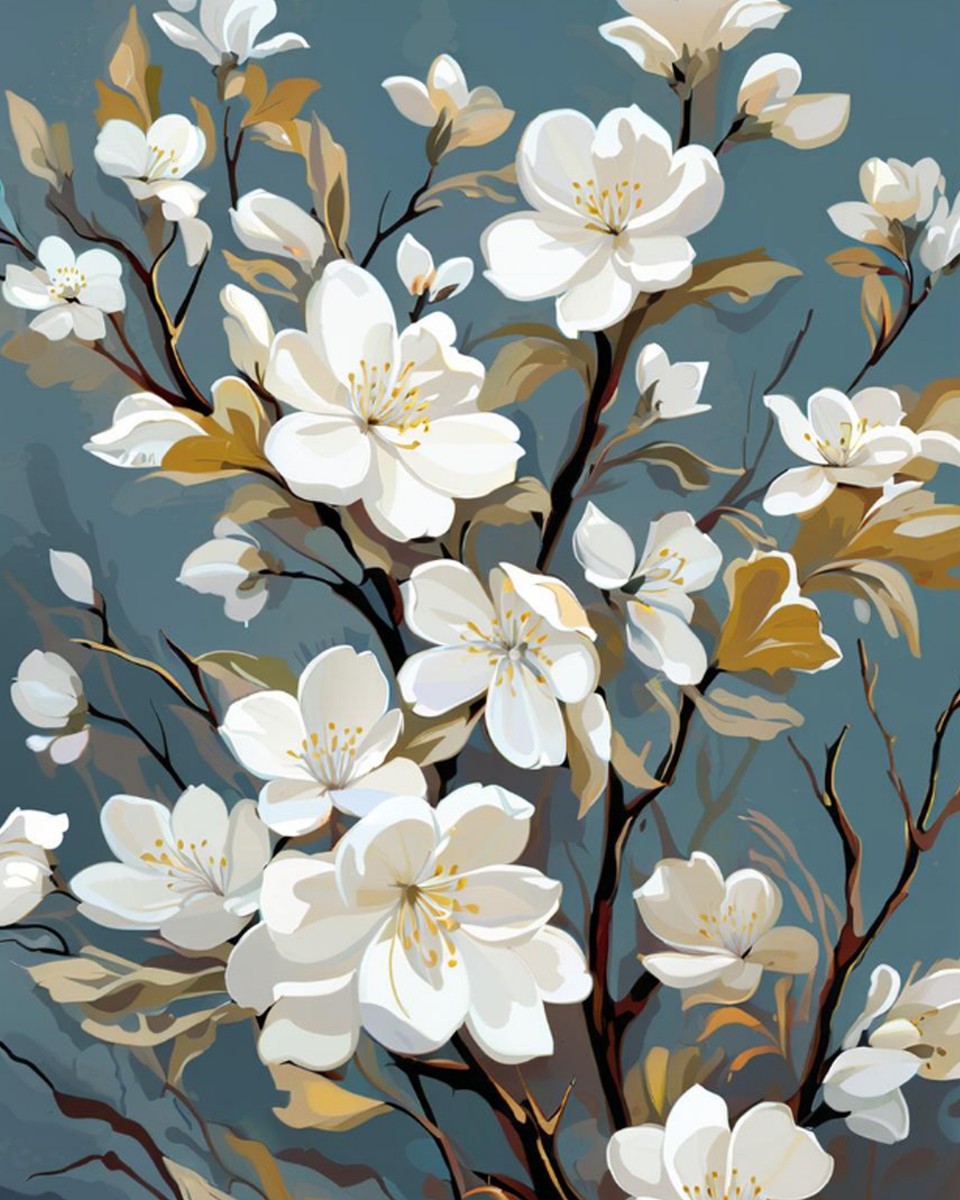 White Blossom Branch – Paint by Numbers Kit