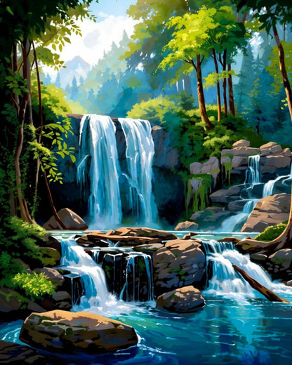 Tranquil Forest Waterfalls – Paint by Numbers Kit