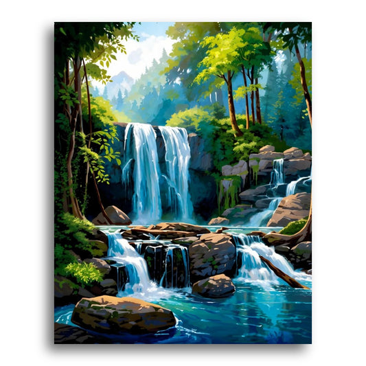 Tranquil Forest Waterfalls – Paint by Numbers Kit