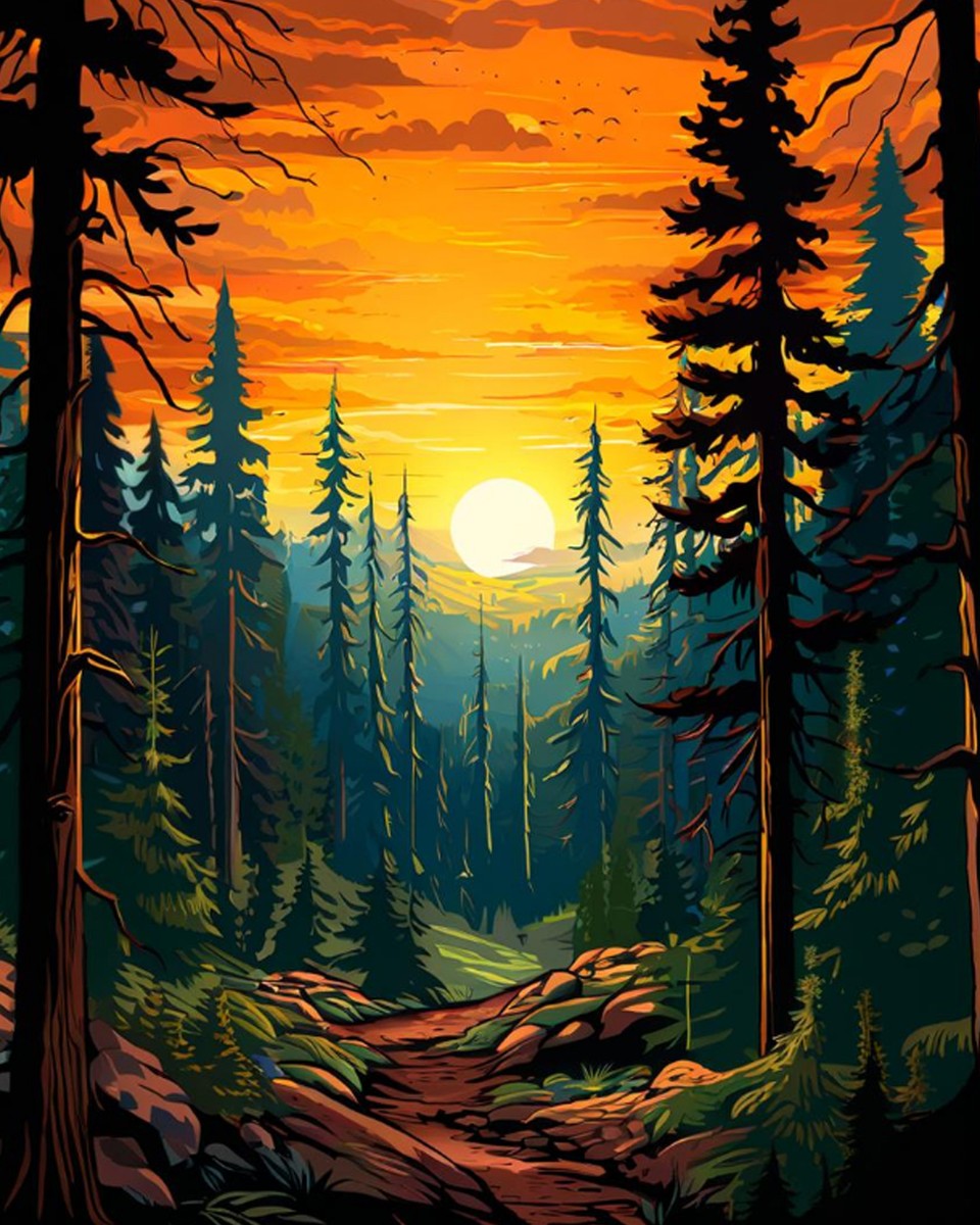 Sunset Forest Path – Paint by Numbers Kit