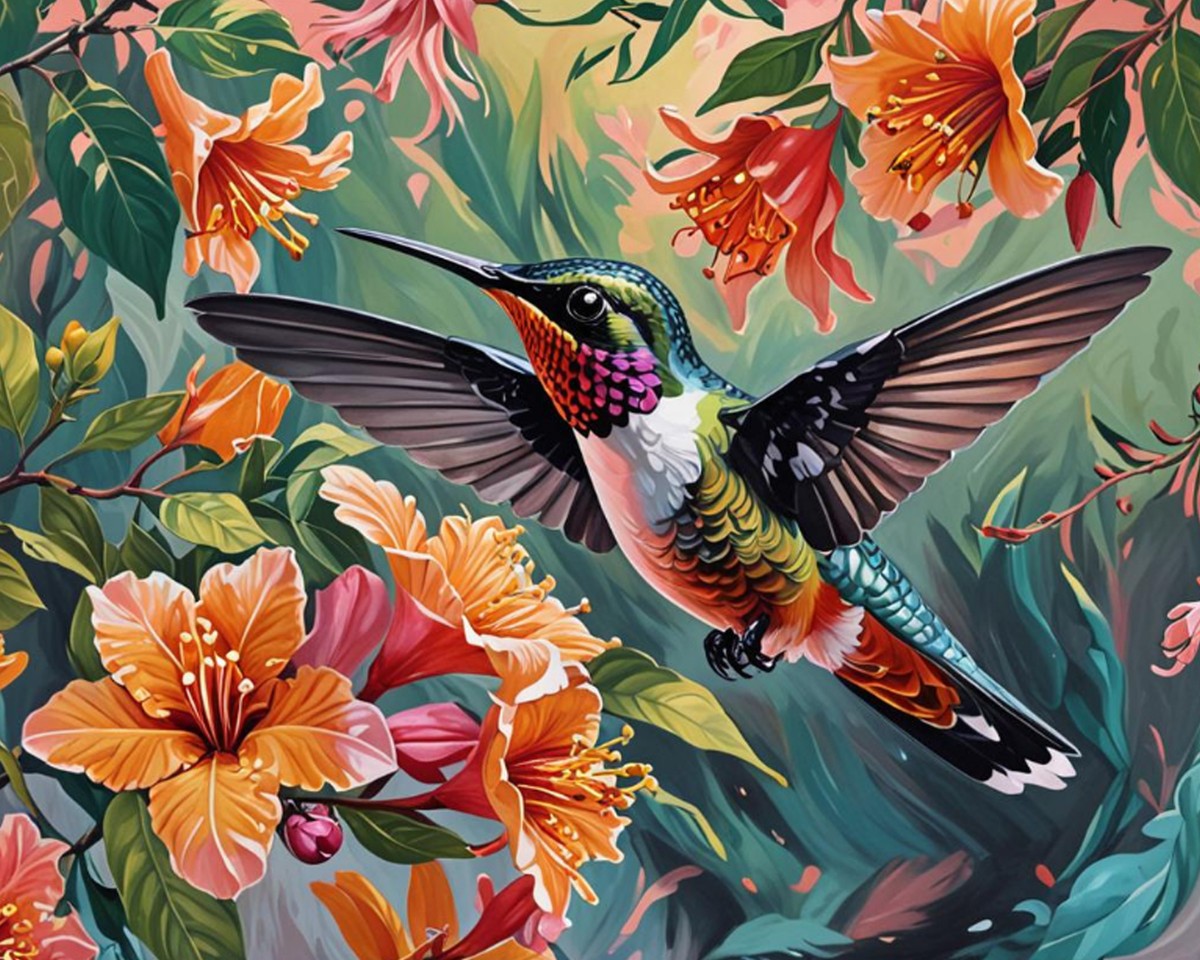 Vibrant Hummingbird Bloom – Paint by Numbers Kit