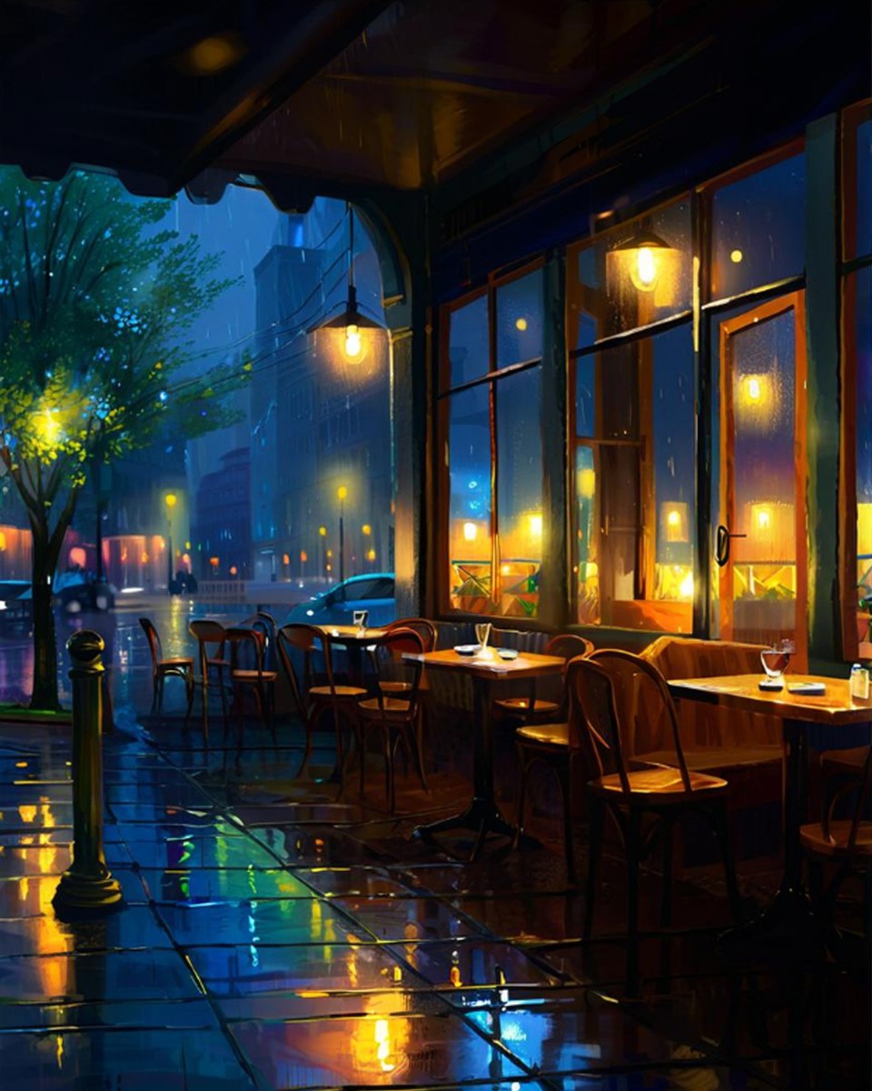Rainy Night Cafe – Paint by Numbers Kit