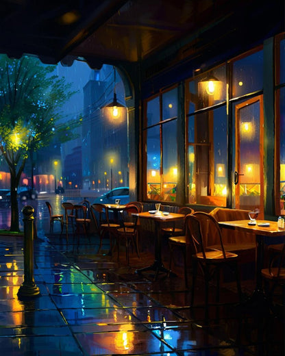 Rainy Night Cafe – Paint by Numbers Kit