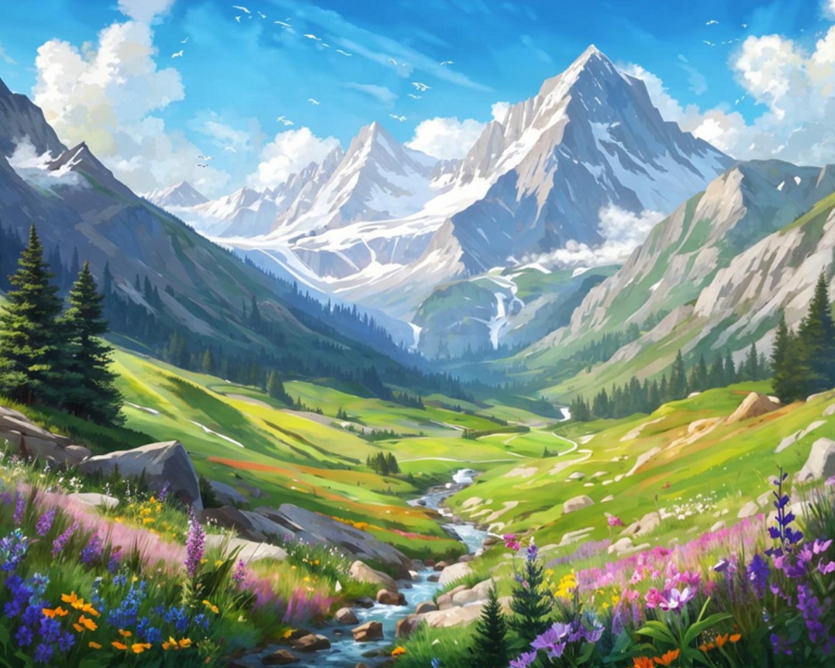 Alpine Mountain Valley – Paint by Numbers Kit