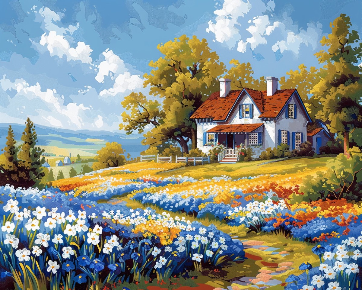 Countryside Flower Cottage – Paint by Numbers Kit